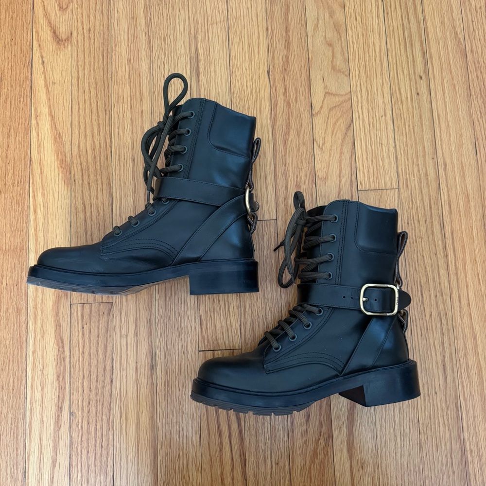 CHLOE Combat Boots (Dark Khaki, 35)